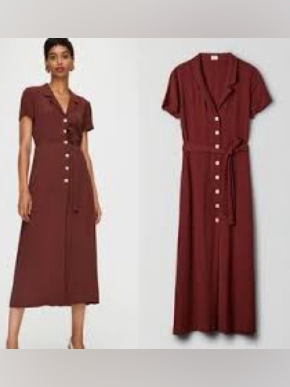 Wilfred Button-Front Short Sleeve Midi Shirt Dress